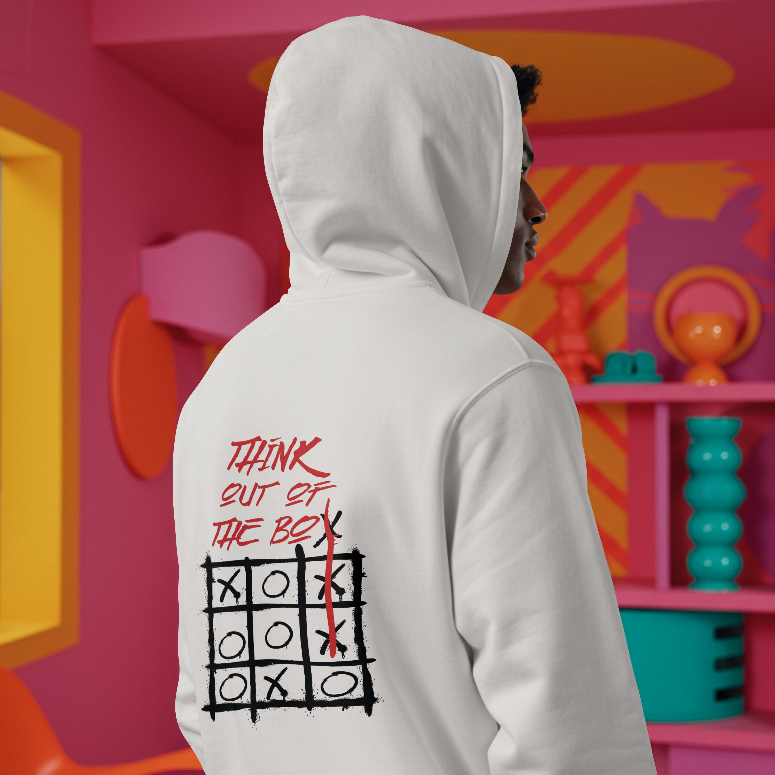THINK OUT OF THE BOX (White)- oversized hoodie